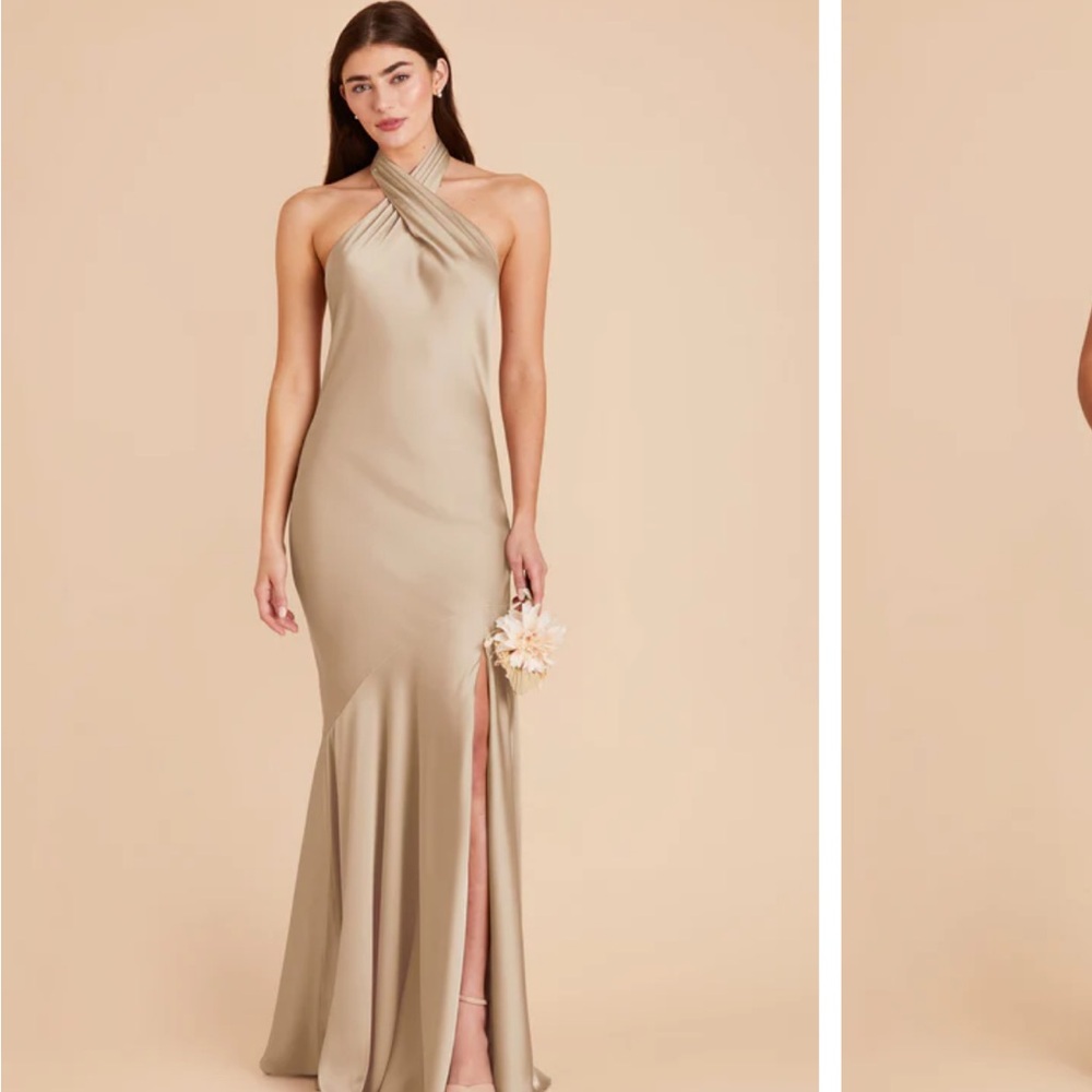 Birdy Grey Neutral Champagne Matte Satin Stephanie Dress